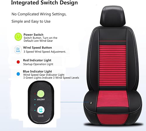 Miniatura 4 de Cojín de enfriamiento transpirable para asiento de automóvil, 3 velocidades de viento ajustables, 12 V24 V, cojín ventilado de flujo de aire para