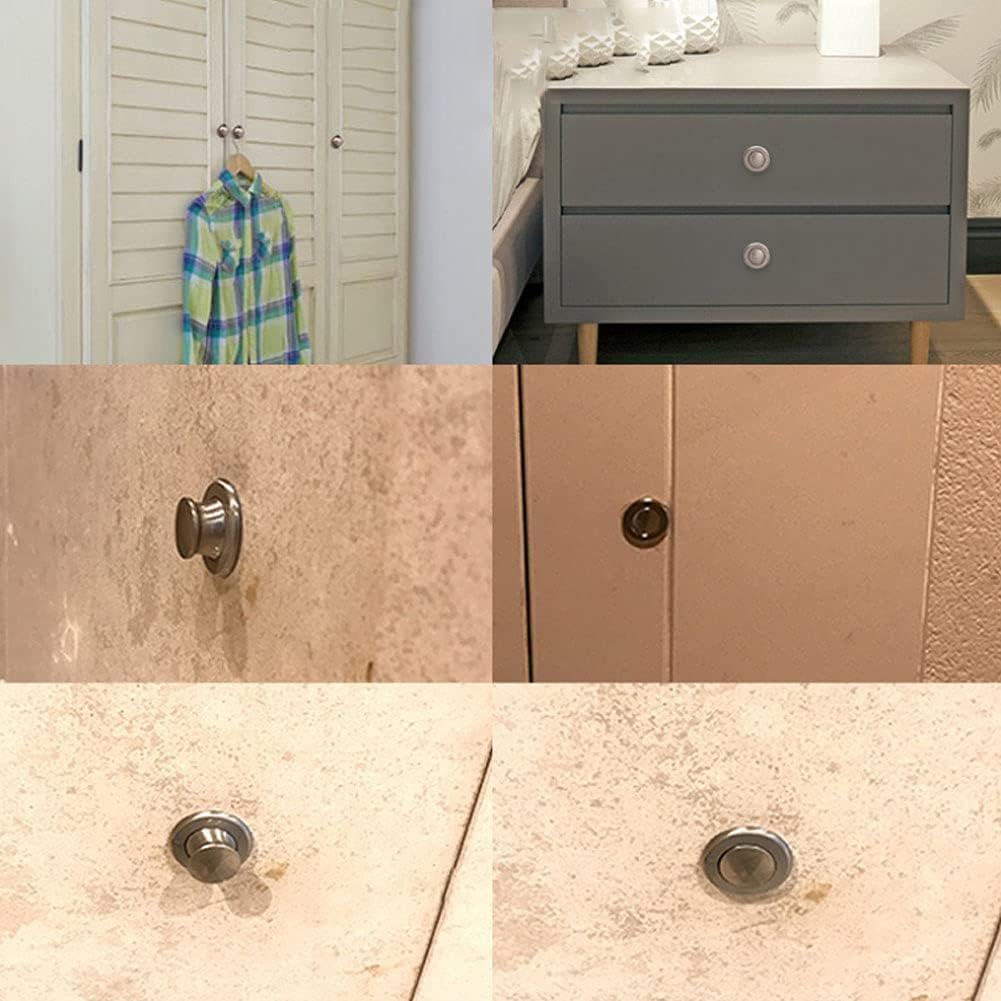 Wwxuanke Embedded Retractable Spring Knobs Zinc Alloy Hidden Drawers Cabinet Knobs 4 Pack, Brushed