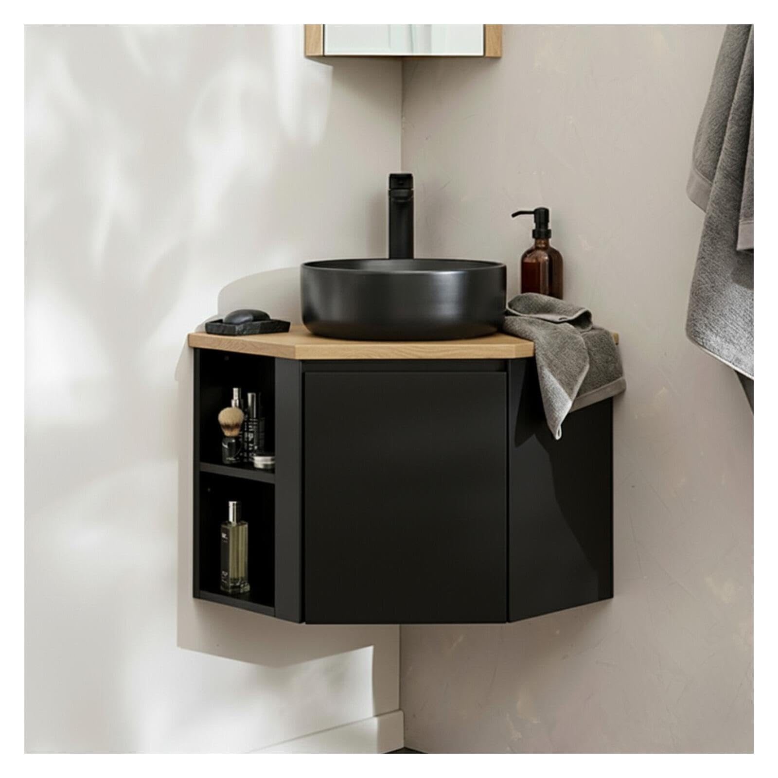 MOB-​IN Ensemble Meuble sous Vasque d'angle Sorrento + Vasque Noire