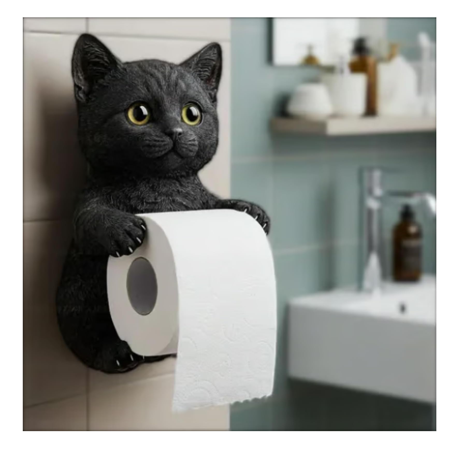 Porte-rouleau De Papier Toilette Design Chat étiré - Figurine Décorative En ABS Pour Salle De Bain, Cuisine Ou étagère