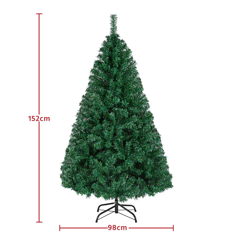 Yaheetech Sztuczna choinka 150 cm (Ø ok. 98 cm) z ok. 718 gałązkami, choinka wykonana z drewna świerkowego, wraz z metalowym stojakiem, szybki montaż, składana