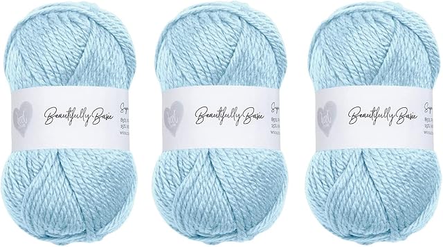 Wool Couture Beautifully Basic Chunky Yarn - 85% Premium Acrylic 15% Virgin Wool Bulky Weight Soft Blend  Easy to Use, Perfect for Beginners  3 Pack of 100g Balls  Arctic Blue
