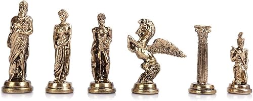 Miniatura 5 de Juego de ajedrez de metal mitológico mediano para adultos, piezas hechas a mano y tablero de ajedrez de madera con diseño de mármol, tamaño King