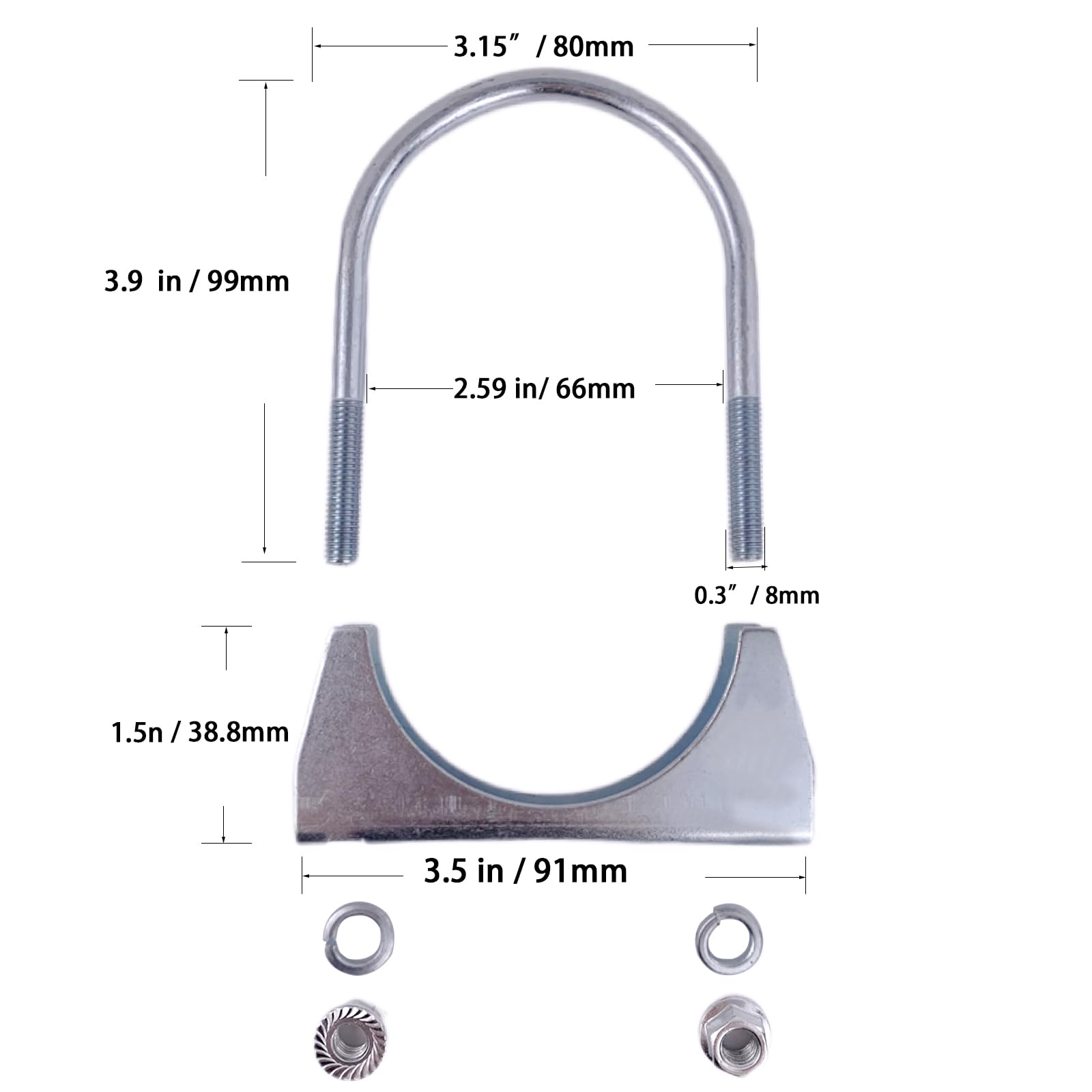 3 Muffler Clamp KEVWR 2.5 Inch Stainless Steel Muffler U-Bolt Clamps, 2-1/2 Heavy Duty U-Bolt Exhaust Clamp On Tip Pipes Connection (2-Pack Muffler Hanger