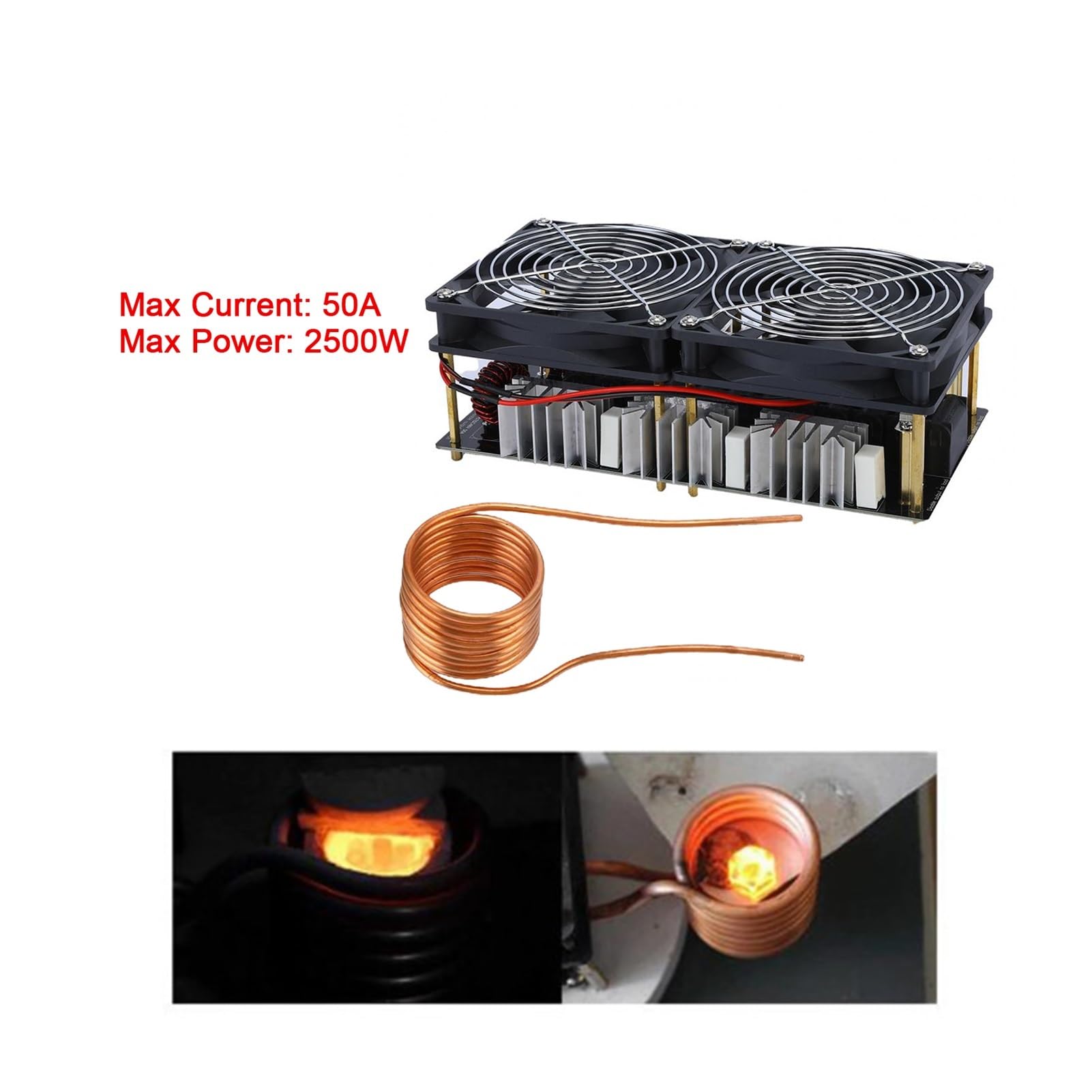 Nagrzewnica indukcyjna, 2500W 50A DC 12-48V indukcyjna płyta grzewcza ZVS moduł zasilania wysokiej częstotliwości niskonapięciowy podgrzewacz sterownika Flyback(2500W)