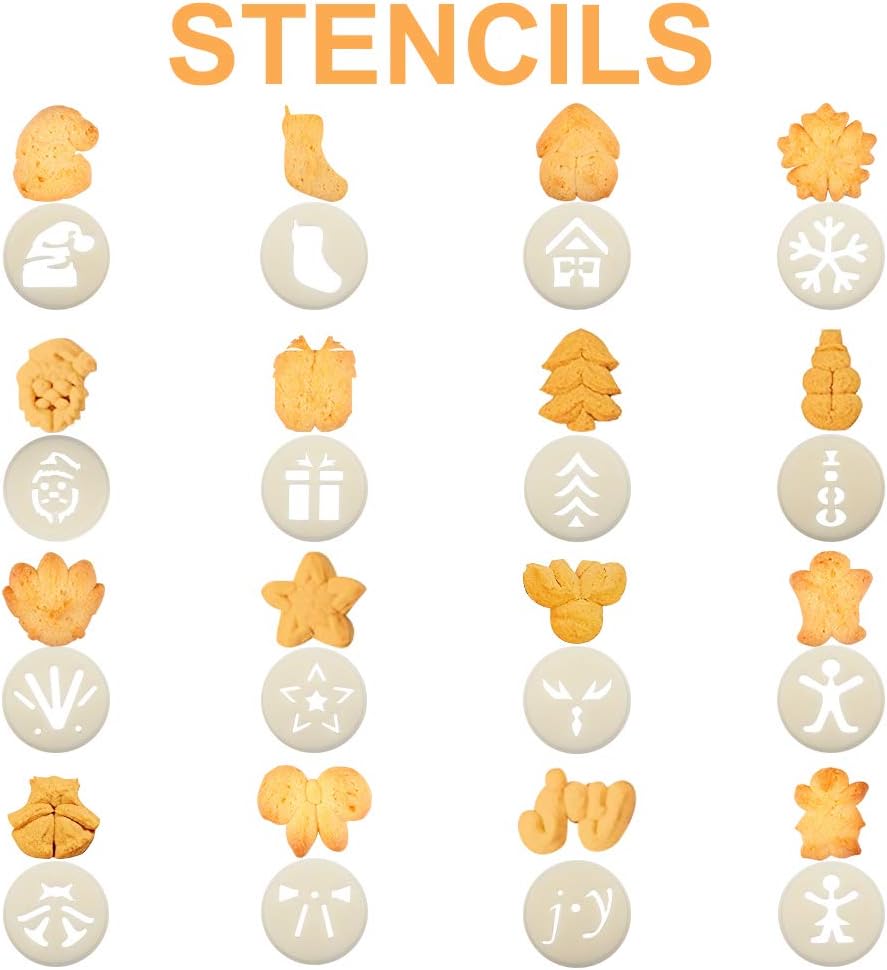 Cookie Press 41 PCS Cookie Press Gun with 16 Christmas Spritz Mold Decorative Stencil Discs, Icing Tips, EVA bags for Cookies, Biscuit,Macaroon & Churro Maker-Good Baking Kits for Christmas