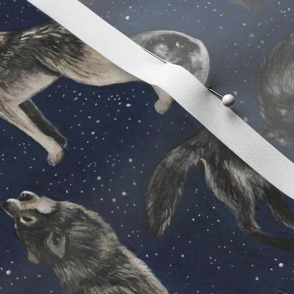 Spoonflower Fabric - Wolves Wolf Moon Night Stars Sky Printed on Satin Fabric by The Yard - Sewing Lining Apparel Fashion Blankets Decor
