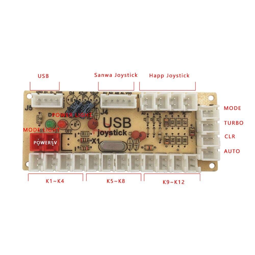 Arcade USB Encoder Zero Delay Per PC E Raspberry Pi - Scheda Con Cavo E Connettori Per Joystick E Pulsanti - DIY MAME RetroPie 8,5x3,5 Cm