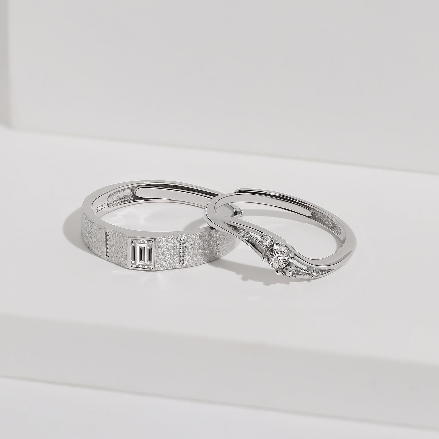 Meissa Anelli Coordinati per Coppie, per Lei e Lui, Anelli Promessa in Argento 925 con Zirconi, Set Fedi Intrecciate, Idea Regalo per San Valentino e Anniversari