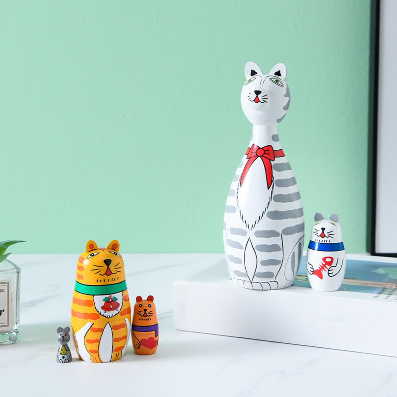 3 Set 5 Stück niedliche russische Nesting-Puppen Dekoration Tiere Matroschka für Zuhause Schreibtisch