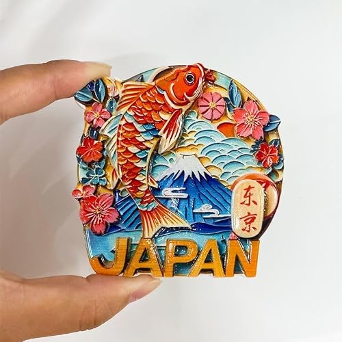 LUYMFSY 3D Japan Koi Fish Refrigerator Magnet, Decorative Resin Fridge Magnet with Cherry Blossoms and Mount Fuji, 7.5cm Colorful Tokyo Souvenir