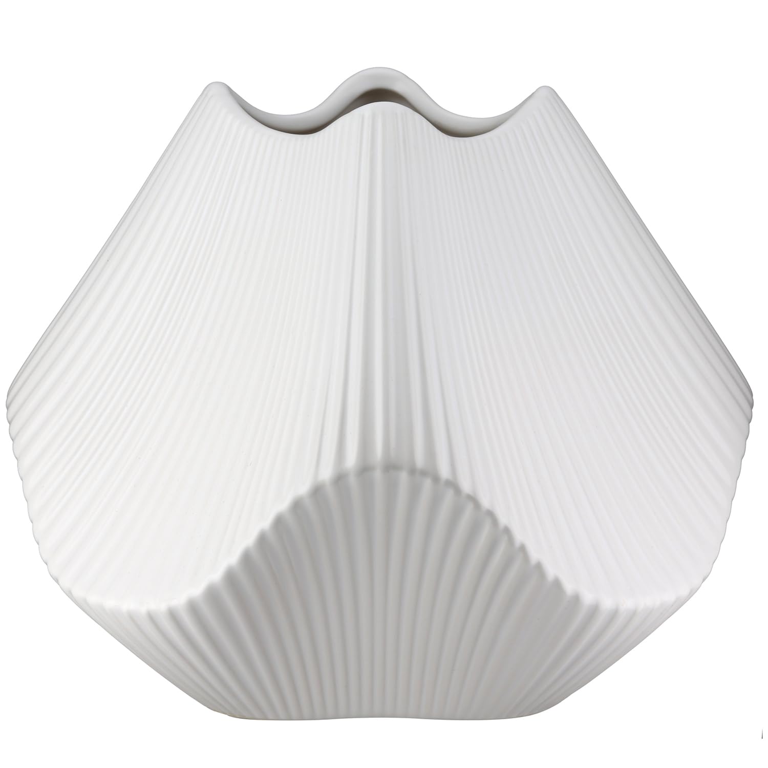 GILDE Vase à lamelles - Blanc Mat - Céramique - Hauteur 19 cm x Largeur 22 cm - Vase décoratif
