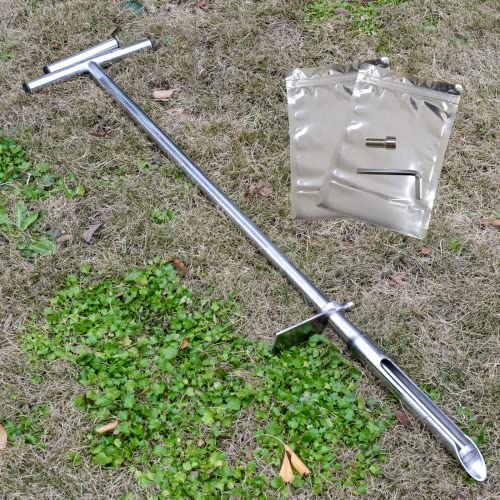 SurmountWay Campione di terreno 101,6 cm con gradini ed espulsore, manico in acciaio inox a T, kit di test del terreno, sonde per campioni di terreno, cura delle piante, giardino, prato, fattoria