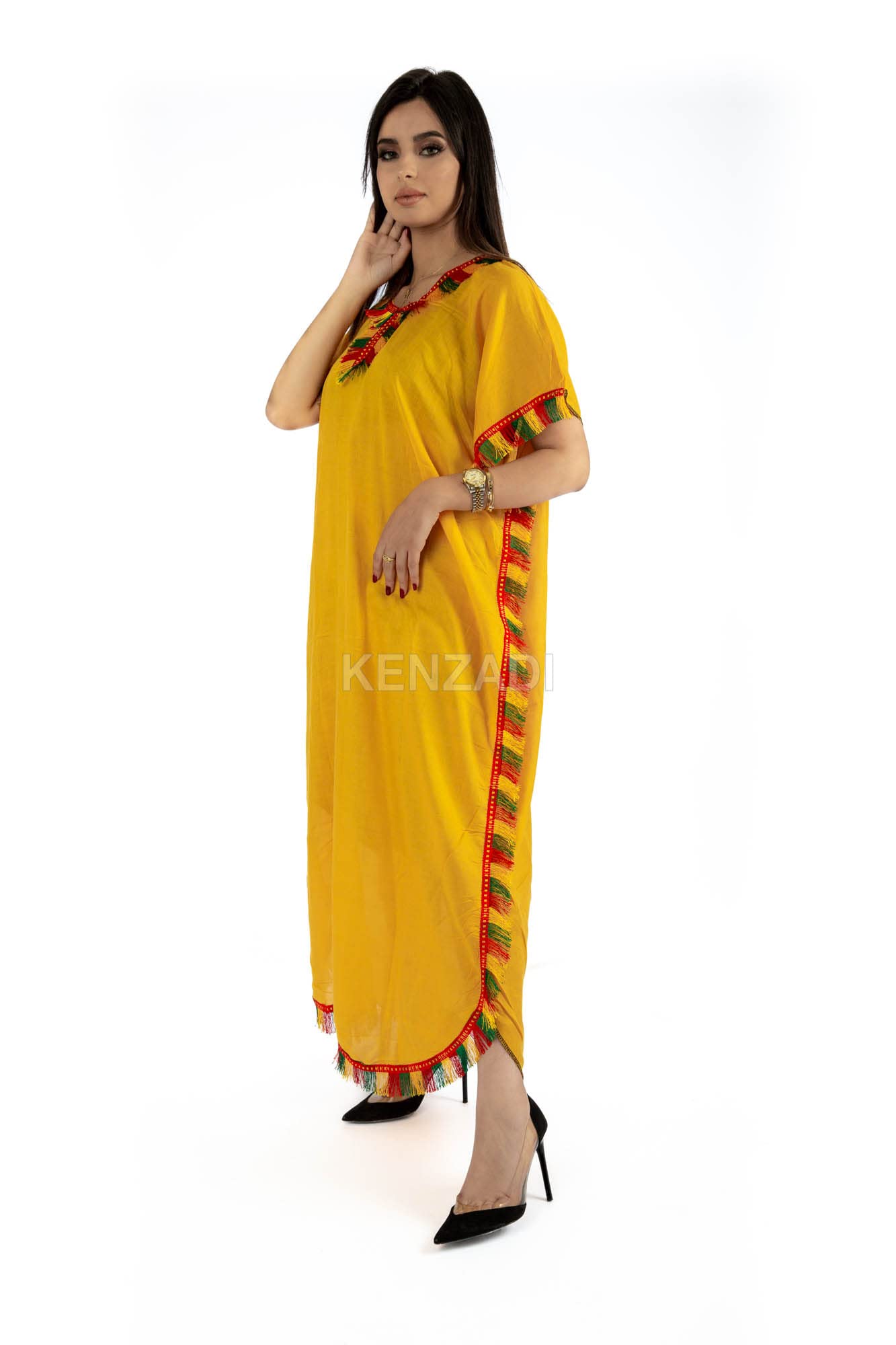 KENZADIMoroccan Women Caftan Handmade Fits S To L Beach Cover up Made in Morocco by Kenzadi (Yellow)