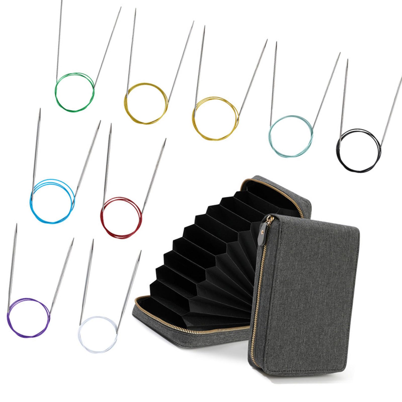 9 Pairs Stainless Steel Circular Needle Circular Knitting Needle with Cable for Weaving Yarn Craft Project 2.25mm-5.0mm Portable Knitting Set