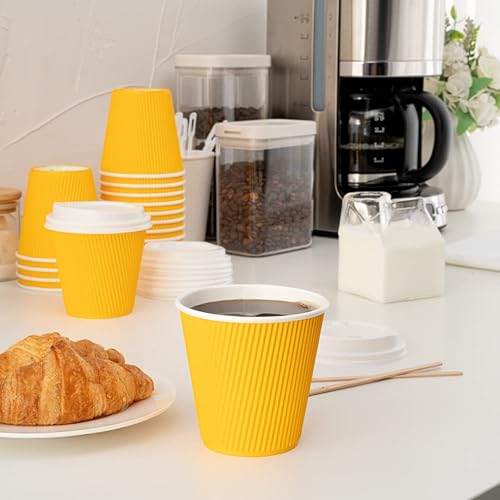 Vista 301 de Vasos de café de papel aislado de pared corrugada, 8 oz, Anaranjado