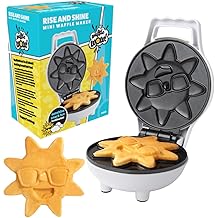 Rise &amp; Shine Mini Sun Waffle Maker- Valentine's Day Personal-Sized 4" Sunshine Smile Individual Waffles for Kids Adults- Non-Stick Electric Waffler Iron- Breakfast Pan Cake Morning Fun, Novelty Gift