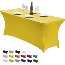 CWK 4FT Waterproof Stretch Spandex Table Cover for Rectangular Tables - Elastic Fitted Tablecloth for Folding Tables,Wrinkle Resistant Table Cloth for Parties, Weddings, Banquets & Events Yellow