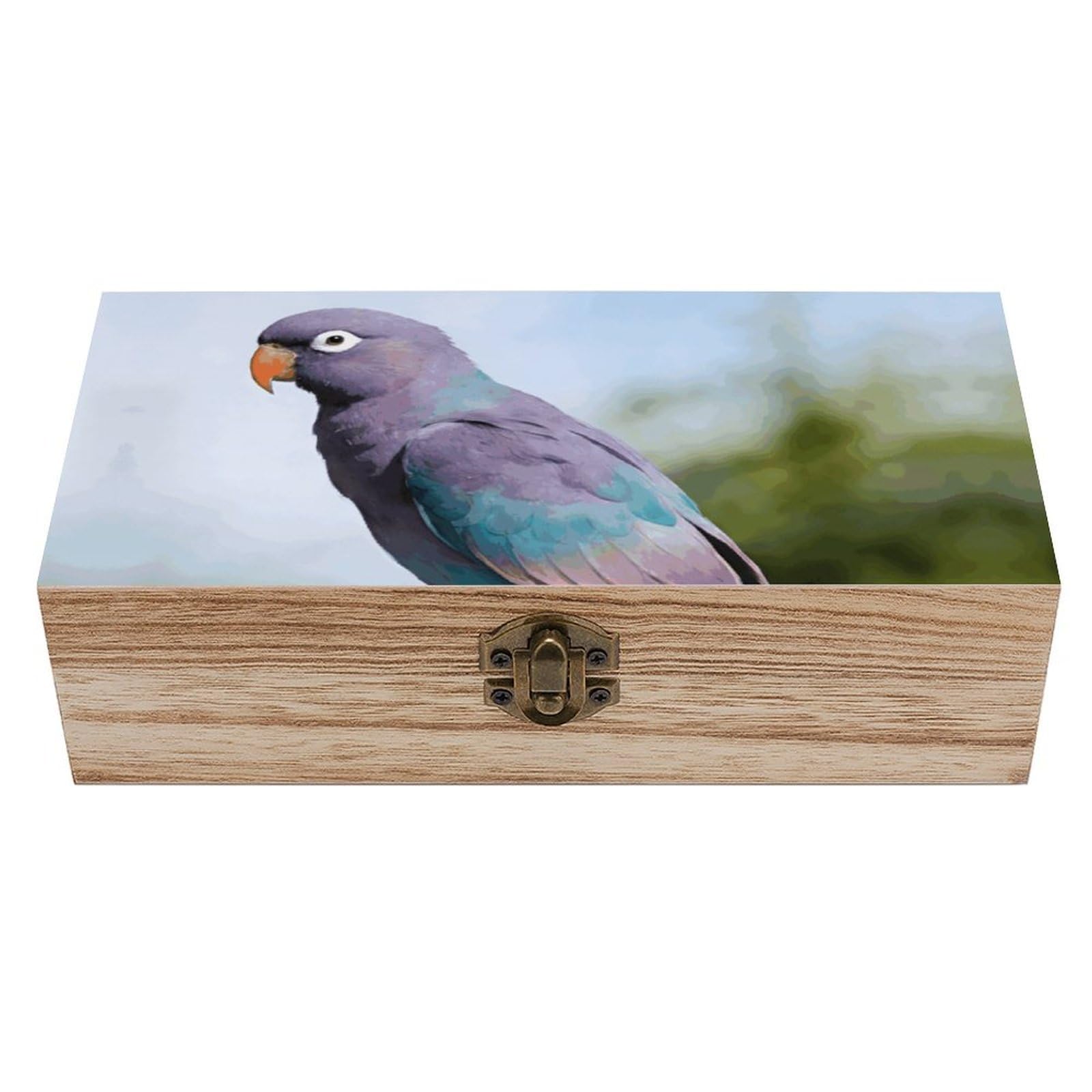 LZQPOEAS Parrot Wooden Storage Box Small Decorative Box with Hinged Lid Handmade Elegant Keepsake Storage Box for Jewelry, Photos, Trinkets, Letter Gifts, Small Heirlooms