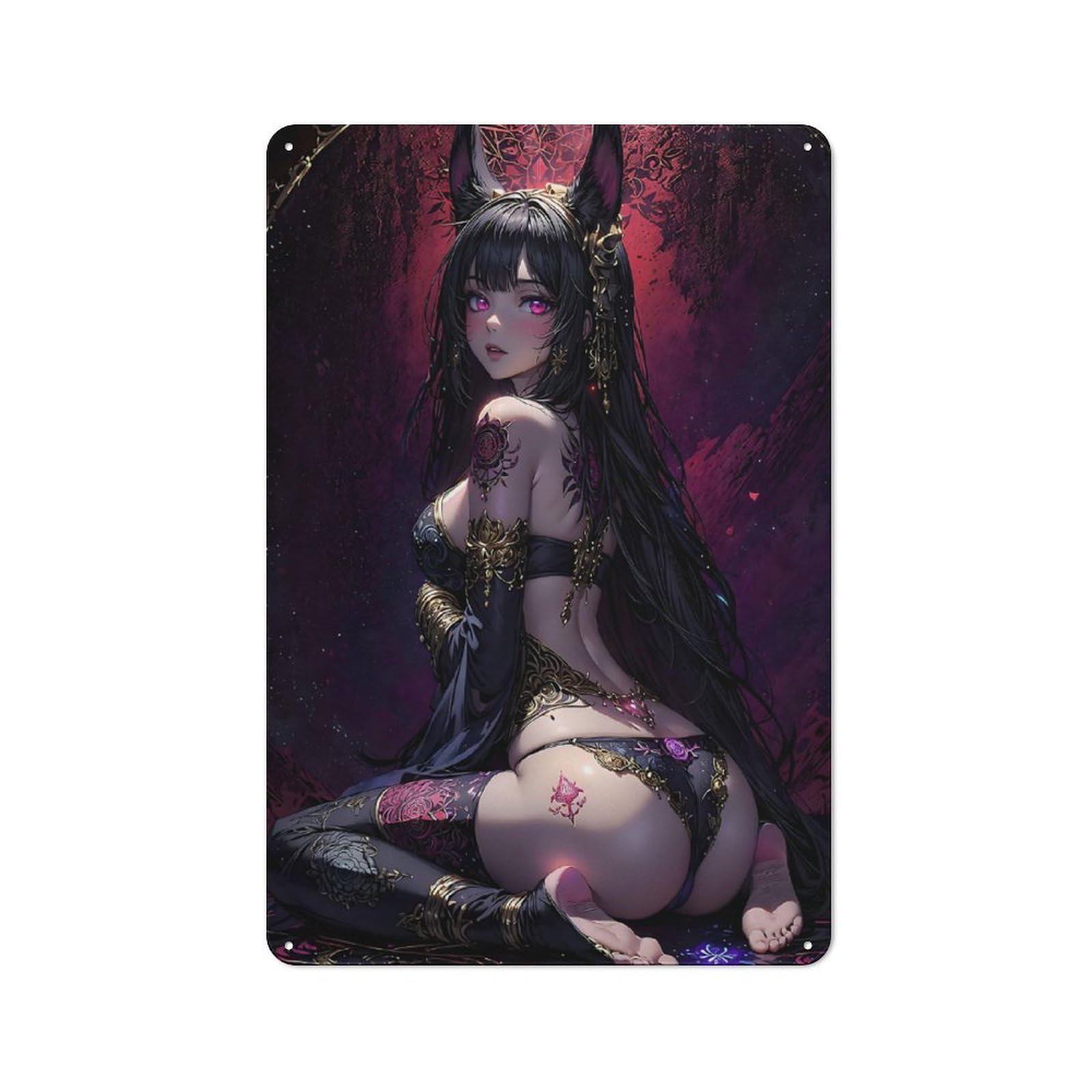 Junmoney Girls Style-4 Black Fox Office Metal Sign 30X20cm, Understated Office Wall Decor For Workspace, Cafe, Shop Or Desk Area