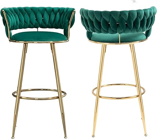 RXRRXY Juego de 2 sillas de bar modernas de terciopelo, taburete de bar con respaldo y pie alto para bar, isla de cocina, restaurante, hogar (juego