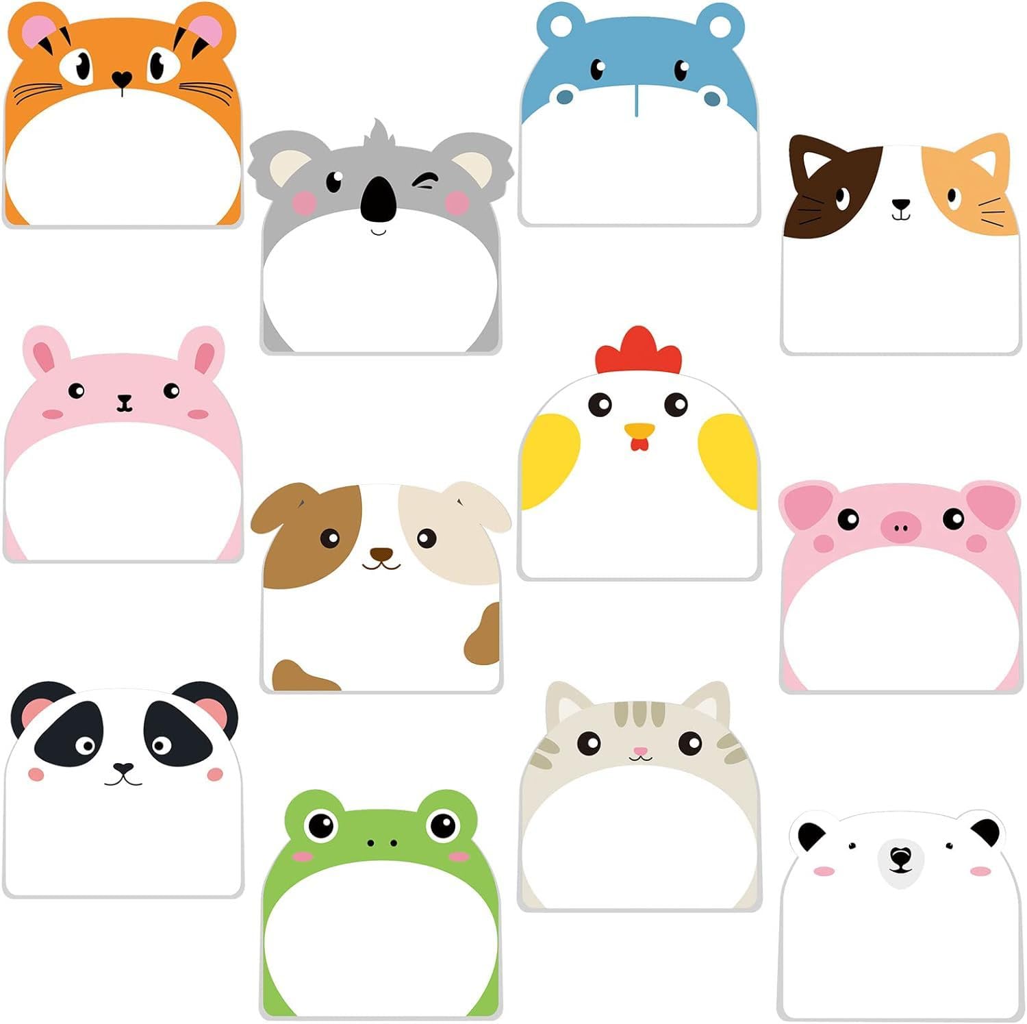 ButtVigour 12 Pack Animal Sticky Notes, 360 Sheets Cute Cartoon Shape Sticky Notes Set for Kids, 12 Designs (Tiger, Panda, Dog, Cat), 30 Sheets/Pad, Cute Sticky Notes for School, Office, Home, Gifts