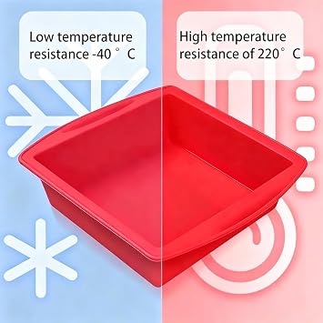 2 PCS Silicone Cake Moulds, 20×18cm Easy-Release Square Cake Tin, Non-Stick Baking Trays & Brownie Pans for Cheesecake, Cake, Bread and Chocolate Pie (Red)