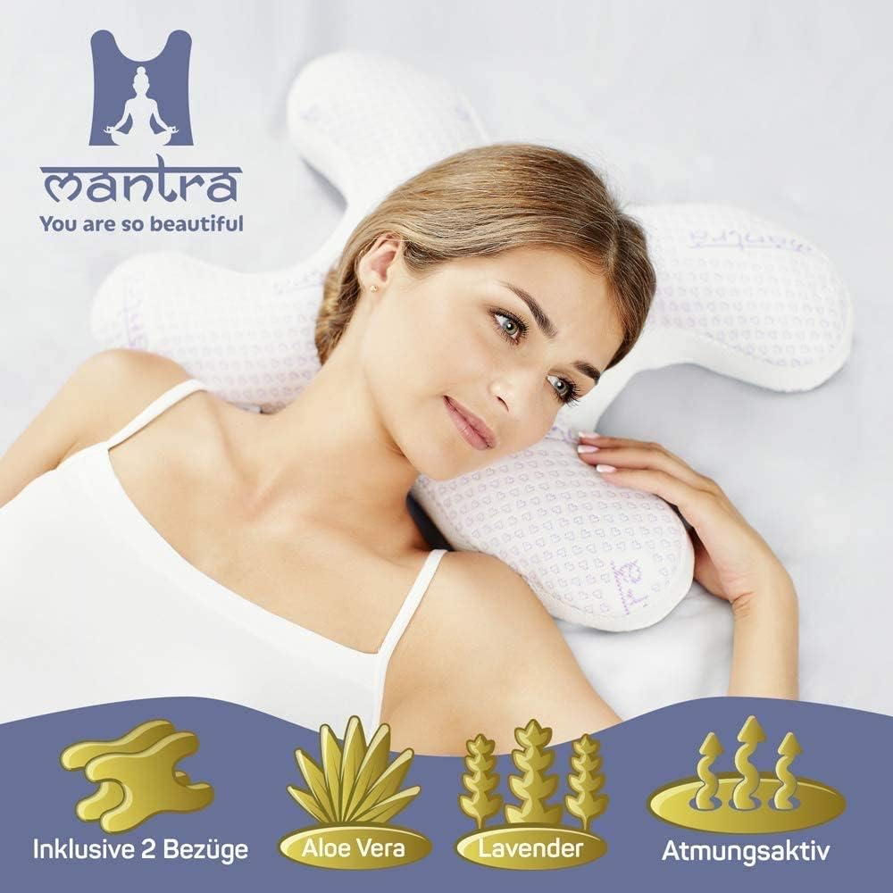 Mantra Satin Edition Anti Falten- Anti-Aging Schönheitskissen für Bauchschläfer und Seitenschläfer inkl. 2 Bezüge Schlafkissen gegen Schlaffalten (Satin Edition)