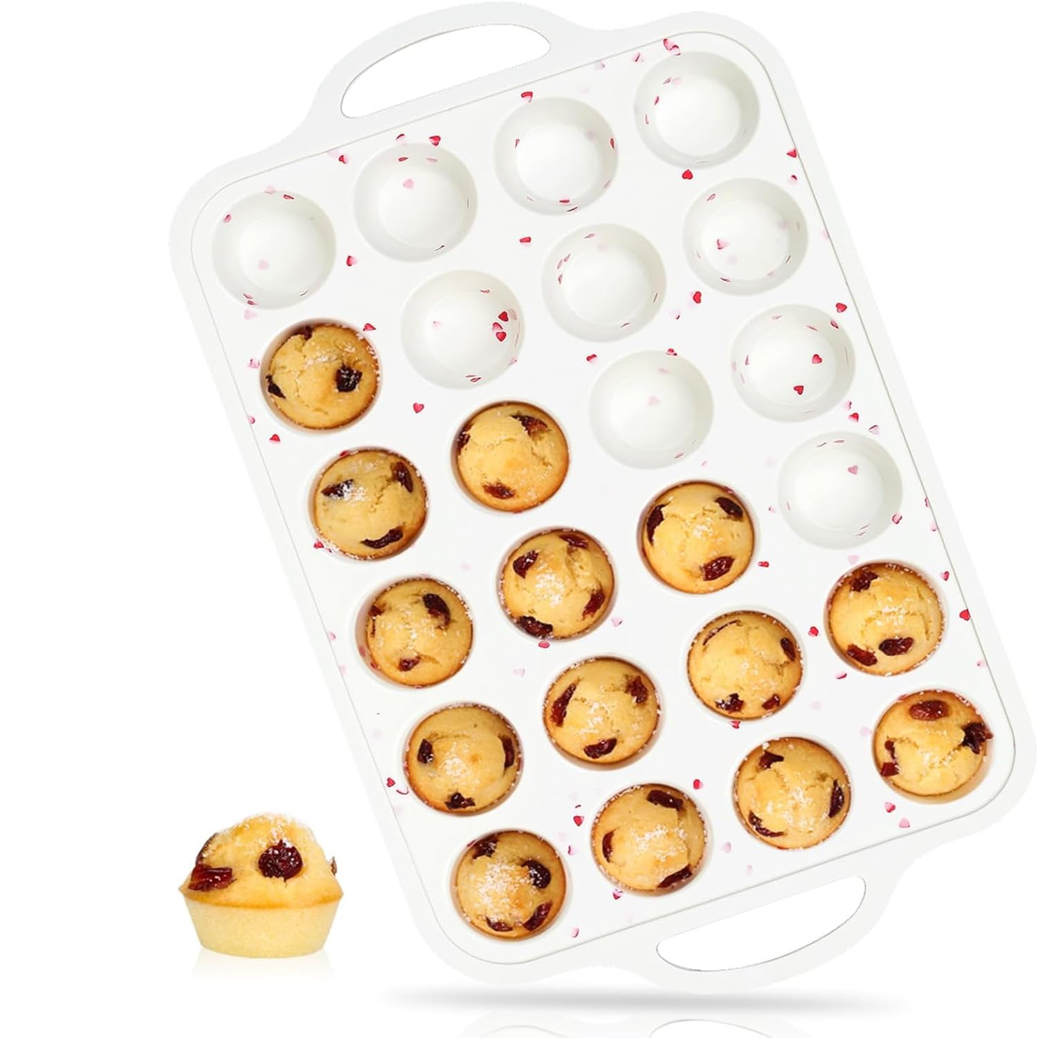 Mini-Muffinform für 24 Muffins, antihaftbeschichtet, aus Silikon, mit metallverstärktem Rahmen, BPA-frei, für Mini-Muffins, Cupcakes, Eierbisse, ofenfest