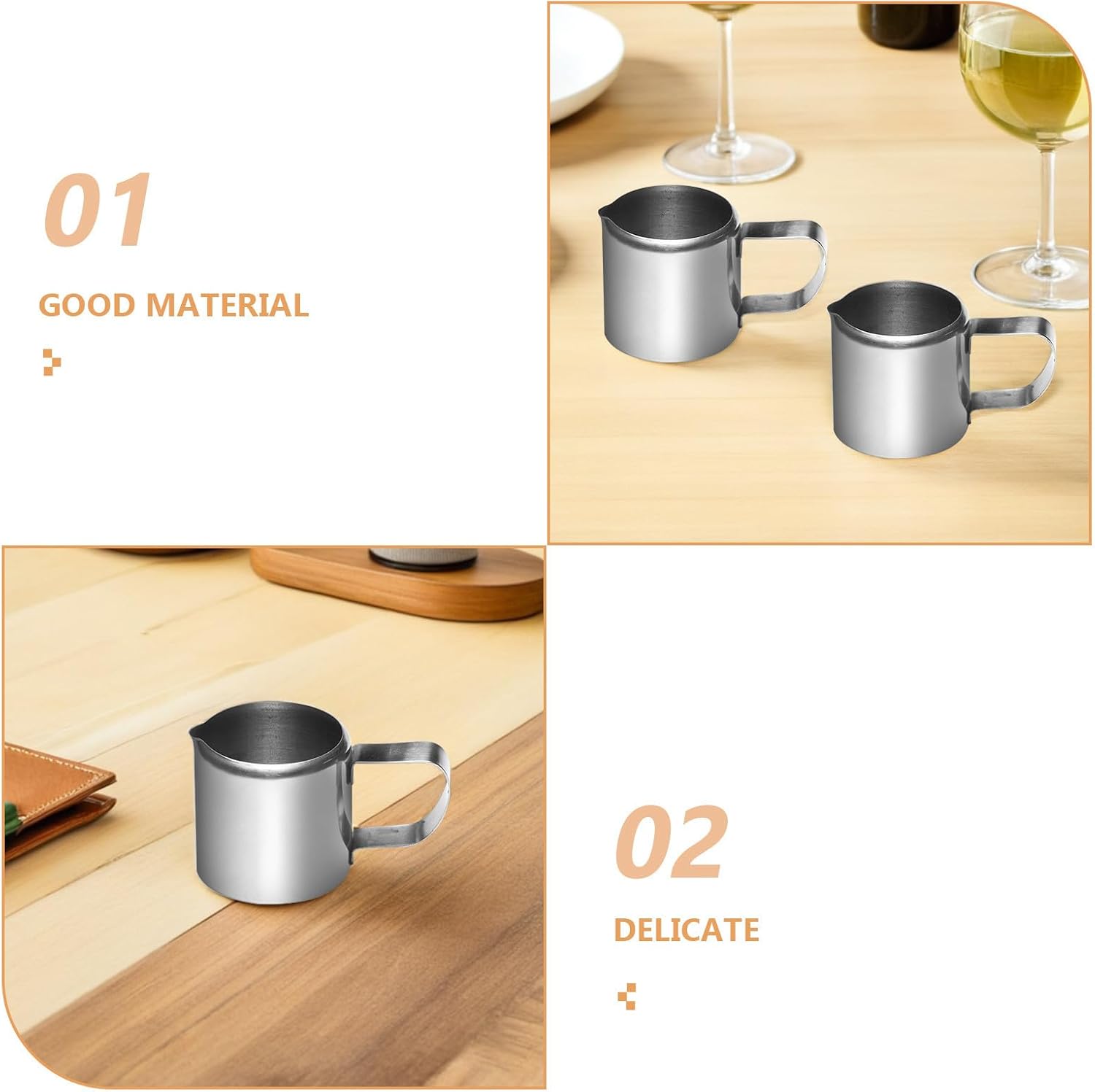 2pcs Mini Milk Jug 46ml Stainless Steel Cream Holder for Kitchens