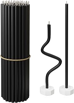 BlueBee 100% Natural Beeswax Candlesticks with Honey Scent - Tall and Thin Black Taper Candles - Perfect for Church, Home Decor, Birthdays - 40-Pack (40 pcs + 2 Stands for Candle)…