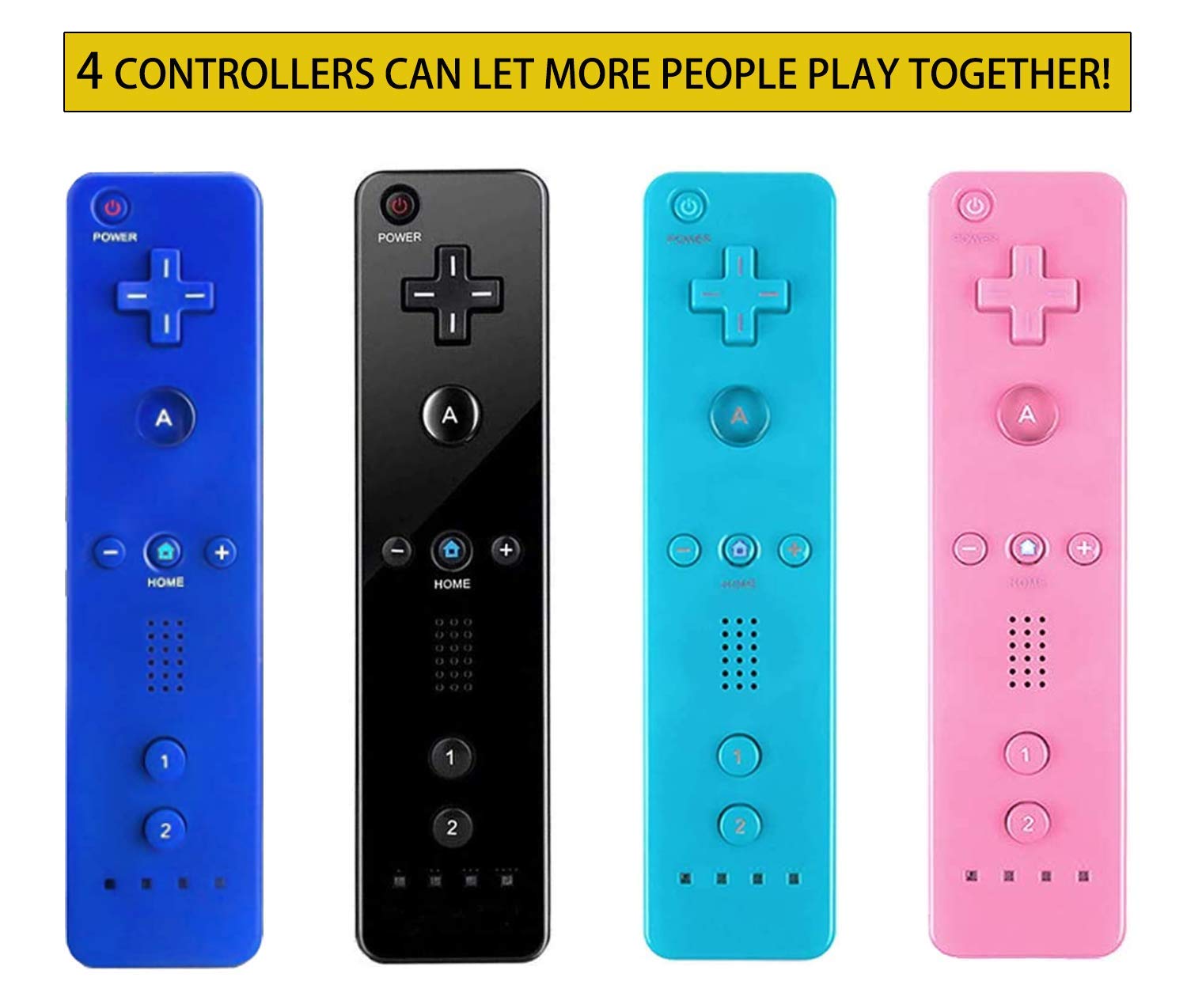 PGYFDAL 4 paquetes de mando a distancia clásico compatible con consola Wii Wii U, Gamepad con funda de silicona suave y correa de muñeca (rosa+azul+negro+azul oscuro)