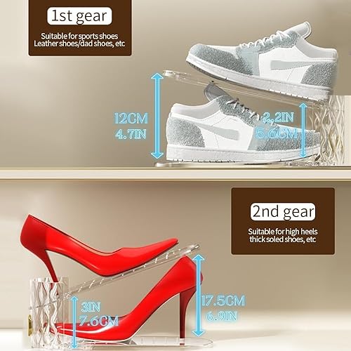Miniatura 5 de Organizador de ranuras para zapatos, paquete de 15 apiladores de zapatos ajustables para almacenamiento en el armario, ahorro de espacio de doble