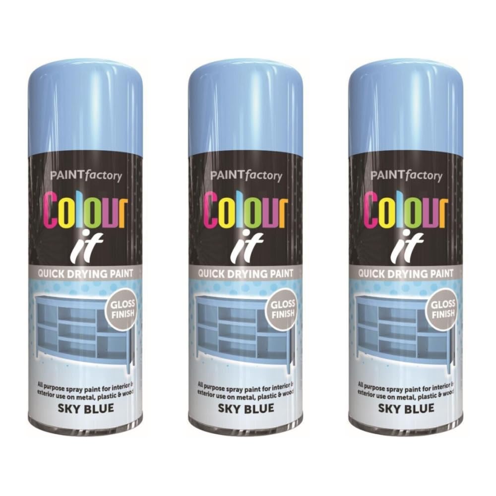 Paint Factory Colour It Sky Blue Quick Drying Spray Paint, Gloss Finish, 400ml, Pack of 3
