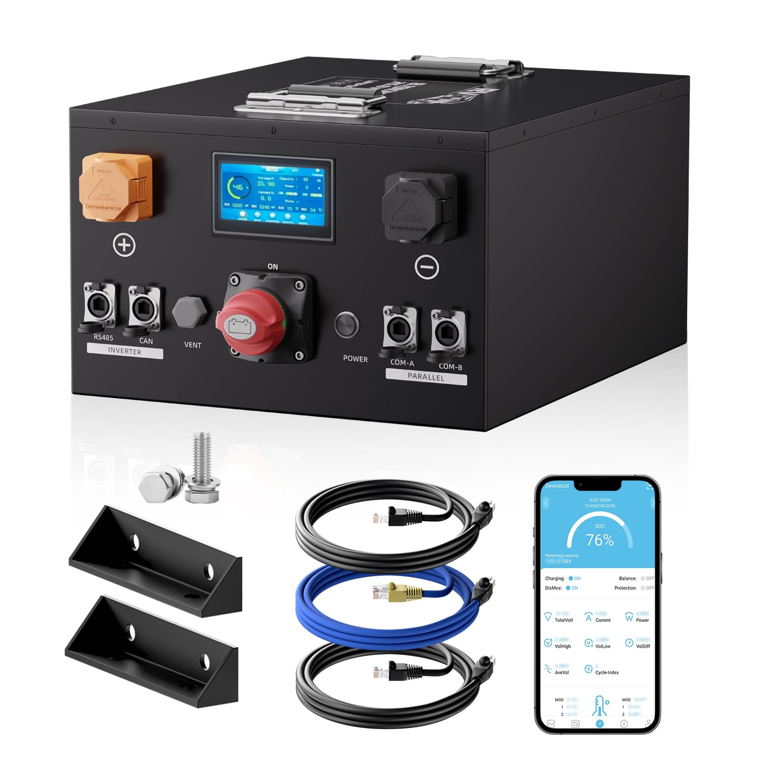Mjbsan Batteria LiFePO4 da 24 V, 320 Ah, batteria al litio ricaricabile da 8192 Wh con 200 A-BMS integrato, Bluetooth, resistenza alla scarica profonda e bassa autoscarica, per camper, solare