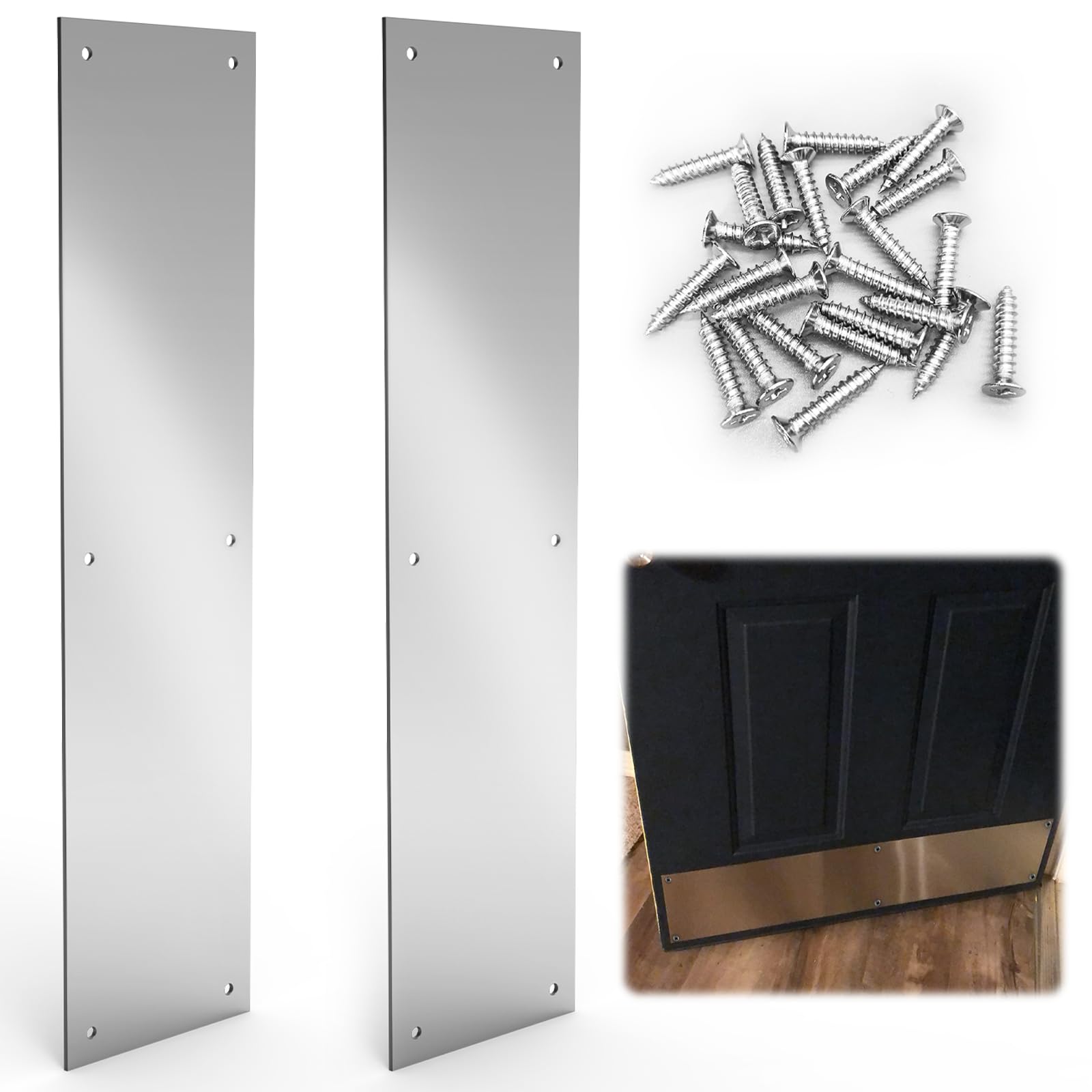 Fixirons 2 Pcs Push Door Plate 16x4 Stainless Steel Door Push Plate Metal Door Plate with Screws Kick Plate for Exterior Door for Door Avoid from