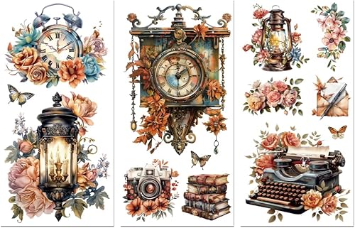 Peacoblue Adhesivos de transferencia para decoración de muebles de 6 x 12 pulgadas, 3 piezas de objetos retro vintage, impermeables, UV DTF,