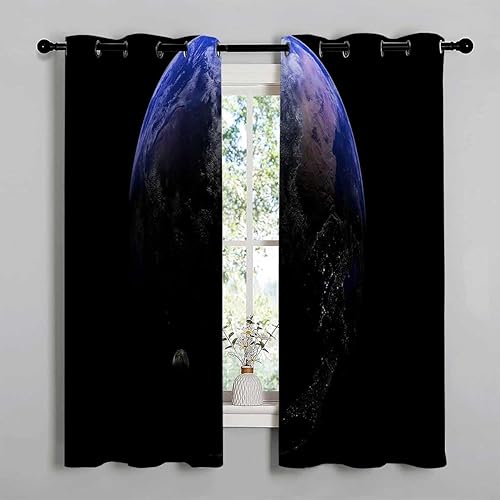 Miniatura 2 de Cortinas de ventana con bloqueo de calor, universo planeta, cortinas opacas para puertas corredizas de vidrio, cortinas para Ventanas de Cuarto 55