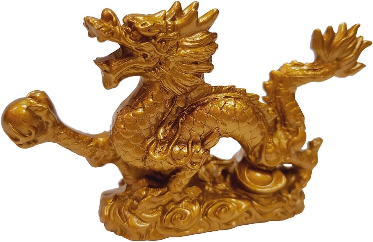 Feng Shui Dragon Lucky Golden Color Figurine Statue