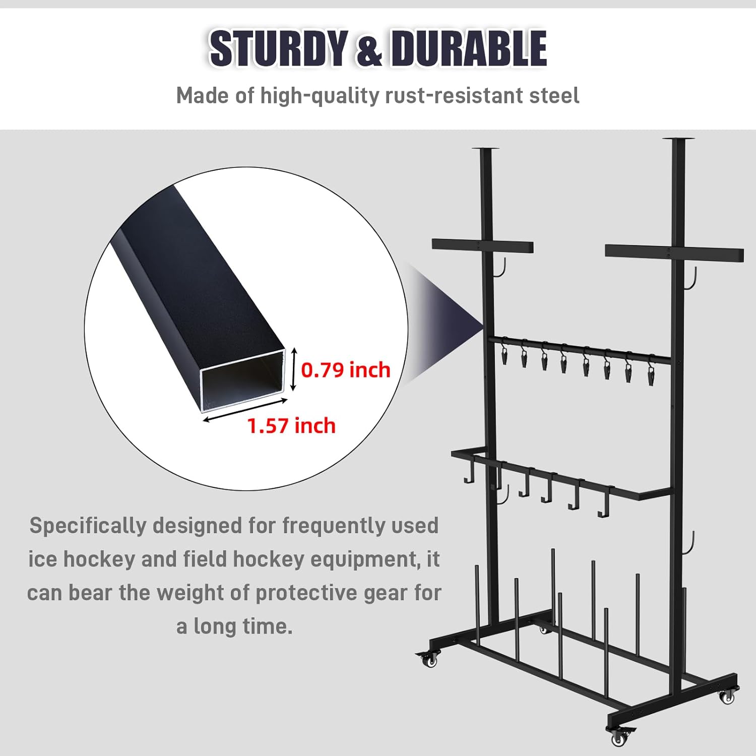 Hockey Gear Drying Rack - Heavy-Duty Metal Ice Hockey Equipment Dryer Stand with Hanging Clips for Fast Drying & Odor Prevention