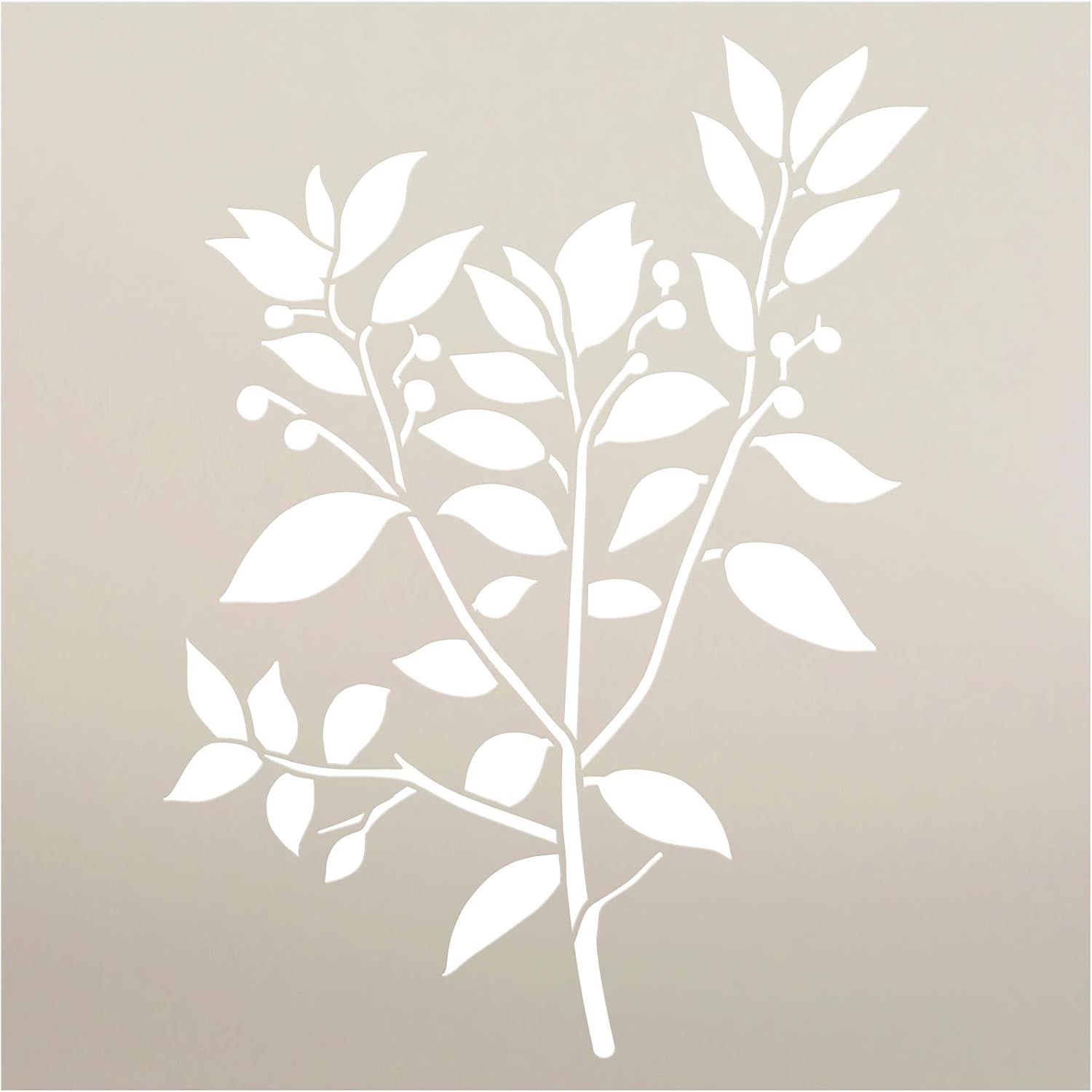 Leaf & Berry Sprig Stencil for Painting by StudioR12 | Simple Nature Floral Vine DIY Plant Home Decor Craft Farmhouse Laurel | Reusable Mylar Template for Wood Sign | Select Size (12 x 12 inch)