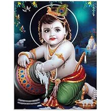 BAISHUNLI Canvas Painting Wall Art Poster and Print Lord Baby Krishna Pictures Hindu Wall Decor Paintings Religious Art Unframed 8x10inch