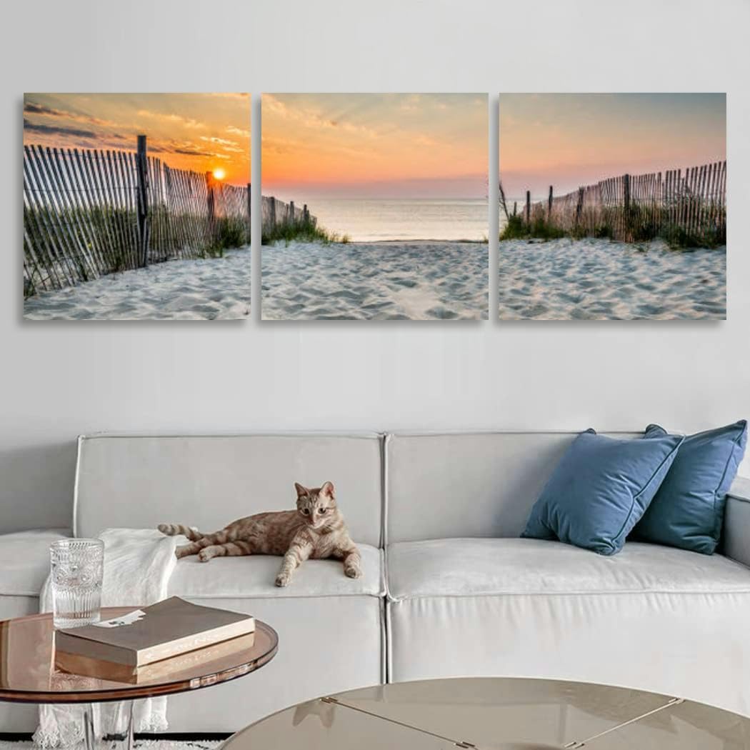 Amazon.com: Sunrise at the Beach 3 Piece Canvas Wall Art for