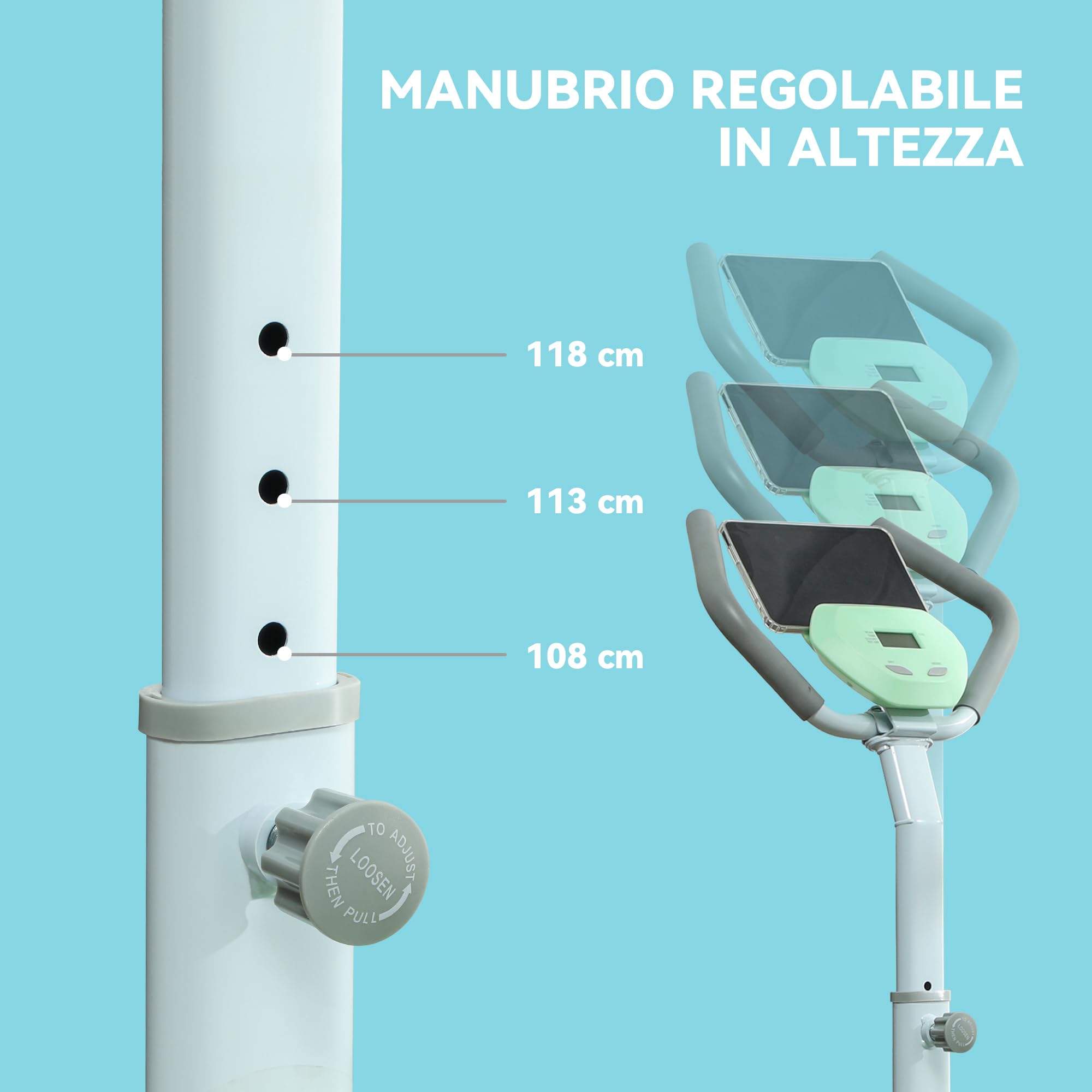 SPORTNOW Stepper con Manubrio Regolabile su 3 Livelli, Gradino Regolabile, Monitor LCD e Piedini Antiscivoli e Regolabili, Stepper Fitness Casa in Acciaio e ABS, 48x38x108-118 cm, Bianco e Verde