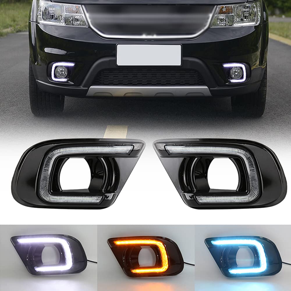 Riloer 1x Luci di Marcia Diurne DRL a Lente Trasparente Luce Bianca Blu Compatibili con D0DGE Journey/JC/JCUV 2013-2016, Compatibili con F1AT Freemont 2013-2016, Segnale di Svolta Guida Anteriore