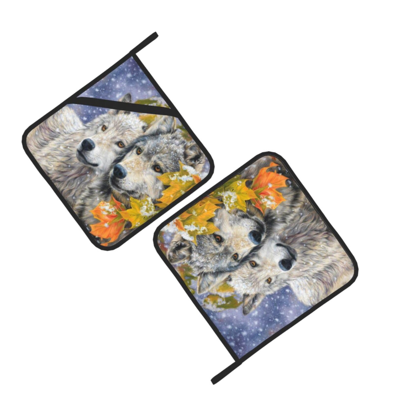 Wolf Animals Printed Oven Pot Holders Set of 2 Pcs Heat Resistant Kitchen Microwave Potholders for Cooking Baking Grilling