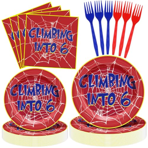 Romooa 96 Pcs Birthday Spider Web Tableware Set, Red, Climbing into 6