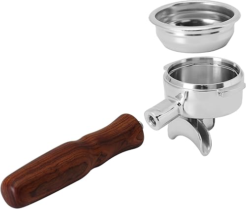 Miniatura 6 de Portafiltro espresso de 2.283 in compatible con La Marzocco, doble boquilla 2 orejas, cabeza de acero inoxidable y cesta de filtro y mango de madera