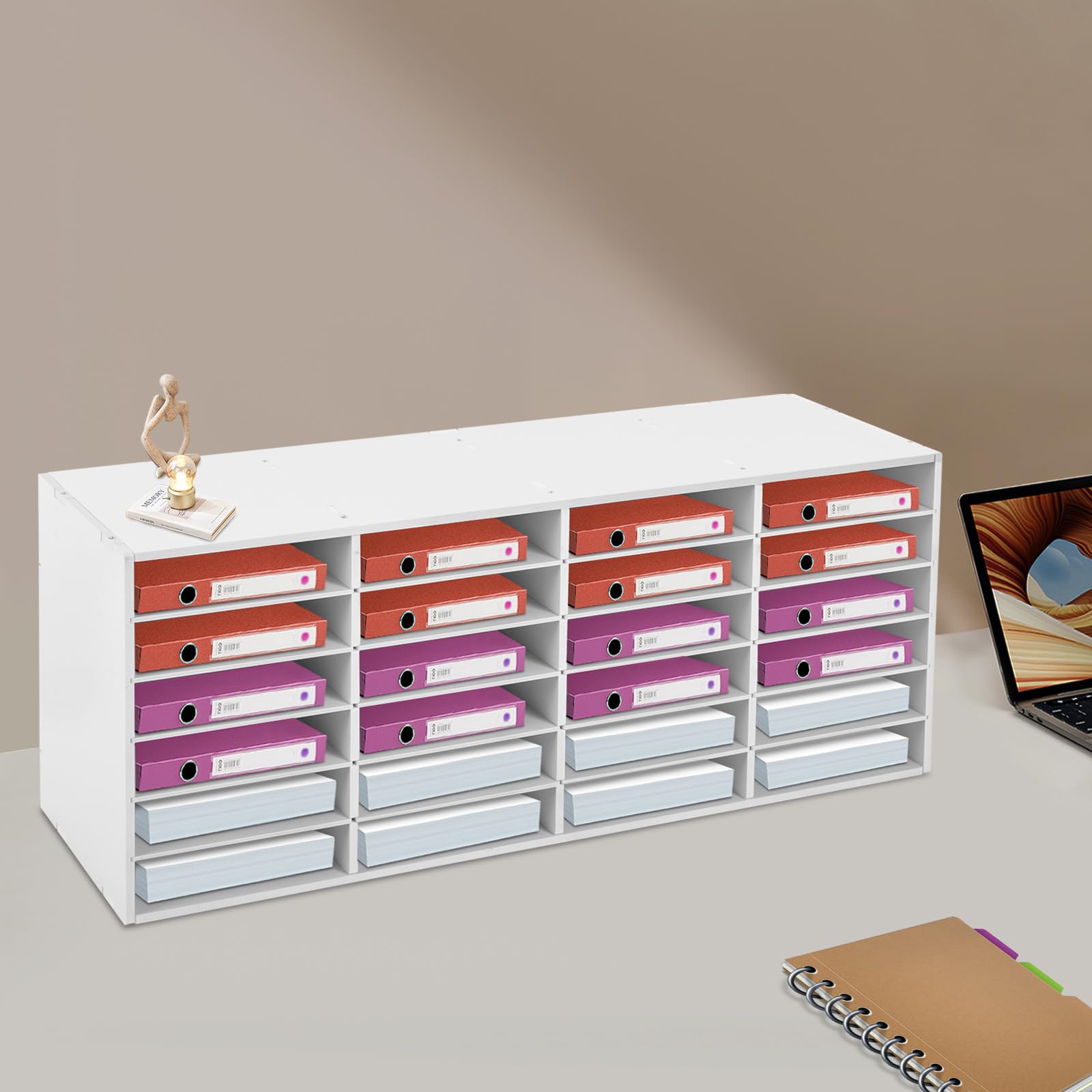 Briefablage 24 Fächer Organizer aus PVC, Dokumentenablage 100×30×42 cm, Ablagefächer Desktop-Aktenhalter Dokumentenlager, Dokumentenhalter für Hause, Büro, Klassen (Weiß)