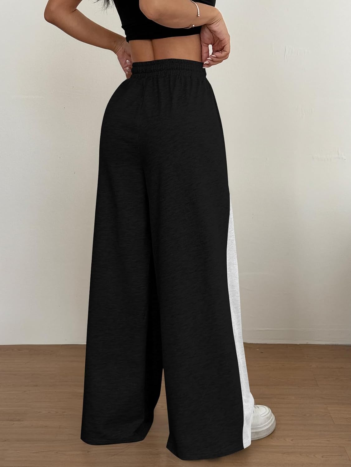 ZAFUL Wide Leg Sweatpants for Women Side Striped Patchwork High Waisted Drawstring Active Joggers Pants with Pockets - Image 4